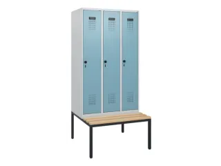 locker met bank,HxBxD 1950x900x815mm,3vak,vak B 300mm,draaigrendel - 2