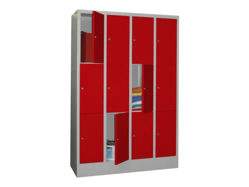 lockerkast,HxBxD 1850x1200x500mm,4x3vakken,RAL7035,front RAL3000