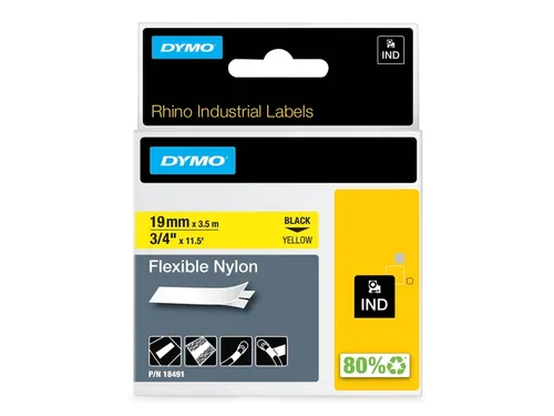 Labeltape Dymo Rhino 18491 Nylon 19mmx3.5m Zwart Op Geel
