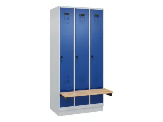 locker met bank,HxBxD 1950x900x815mm,3vak,vak B 300mm,draaigrendel - 2