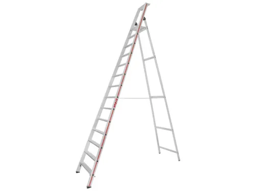trapladder,eenzijdig,14treden,stand H 3,25m,balk L 4,2m,aluminium