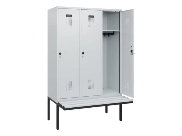 locker met bank,HxBxD 1950x1200x815mm,3vak,vak B 400mm,draaigrendel