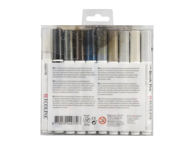 Brushpen Talens Ecoline set à 10 stuks grijs