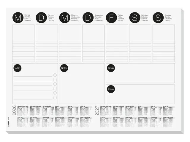 Designonderlegger Sigel week-planner 26/27 42x29,7cm 30 vel met to-do-