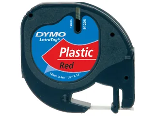 Labeltape Dymo Letratag 91203 plastic 12mm zwart op rood S0721630 - 3