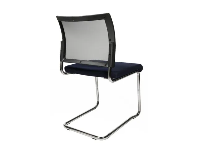 Chaise visiteur Assise bleu foncé Dos maille noir Cadre traineau
