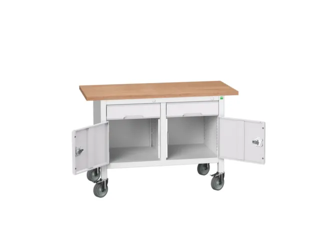 werkbank,HxBxD 830x1250x600mm,multiplexblad,uitrusting: 2laden,2kasten