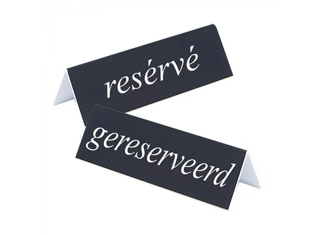 Emga Kunststof tafelbord Gereserveerd/ Réservé 2-zijdig 13x4cm Zwart
