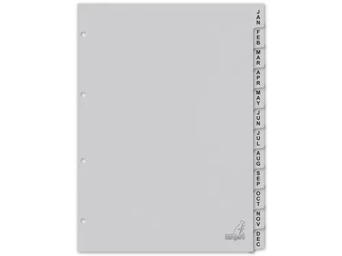 Tabblad ECO Kangaro A4 letters 180 grams grijs karton 4-gaats 12-delig
