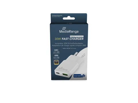 MRMA125 MEDIARANGE adapter fast charger 30 W GaN USB-A USB-C wit