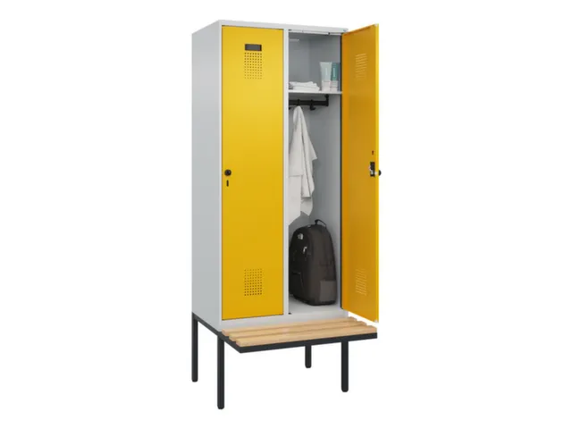locker met bank,HxBxD 2120x800x815mm,2vak,vak B 400mm,draaigrendel