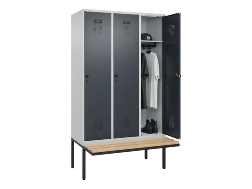 locker met bank,HxBxD 2120x1200x815mm,3vak,vak B 400mm,draaigrendel