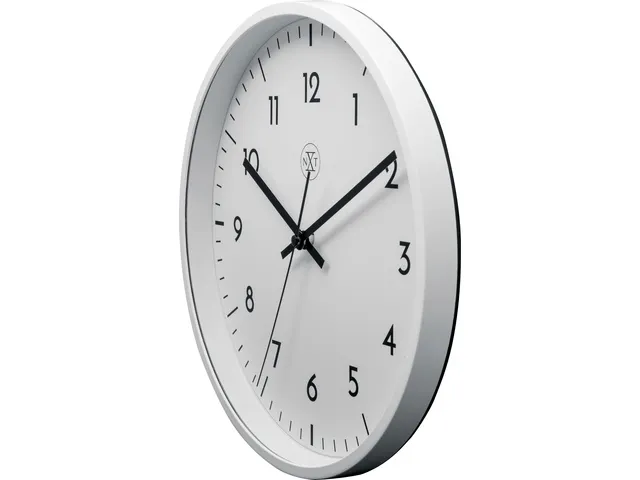 wandklok NXT 30cm kunststof wit, witte wijzerplaat cijferaanduiding