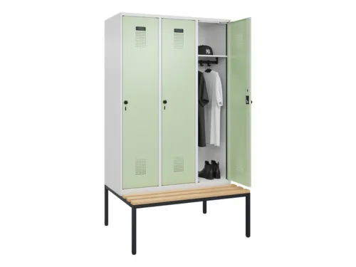 locker met bank,HxBxD 2120x1200x815mm,3vak,vak B 400mm,draaigrendel