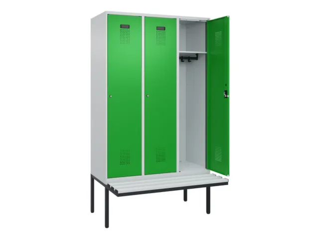 locker met bank,HxBxD 2120x1200x815mm,3vak,vak B 400mm,cilinderslot