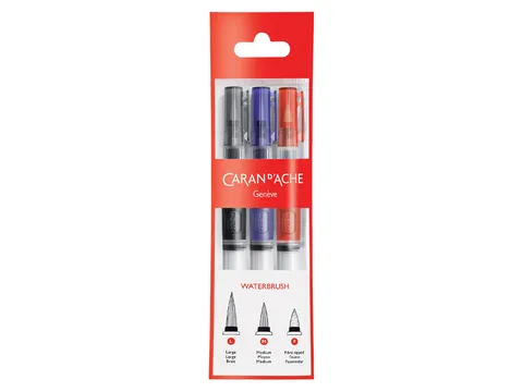 Penseel Caran d'Ache Water Brush medium, breed, fibre tip set à 3st
