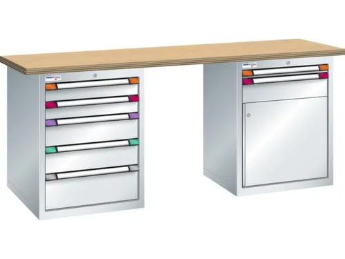 werkbank,HxBxD 840x2000x700mm,multiplexblad,RAL7035,front RAL7035