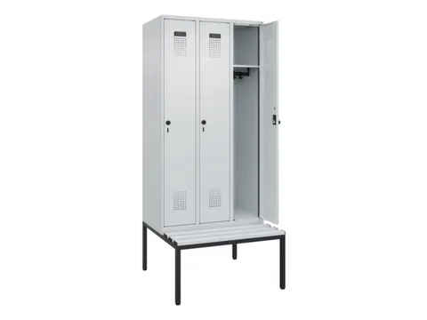 locker met bank,HxBxD 2120x900x815mm,3vak,vak B 300mm,draaigrendel