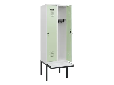 locker met bank,HxBxD 1950x600x815mm,2vak,vak B 300mm,draaigrendel