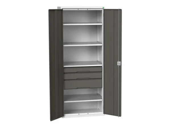 universele kast,HxBxD 2000x800x550mm,4xStalen bodem,3lade(n)