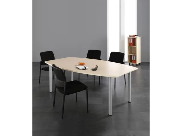 vergadertafel HxBxD 72x200x80cm vatvormig beuken 4voeten Alu