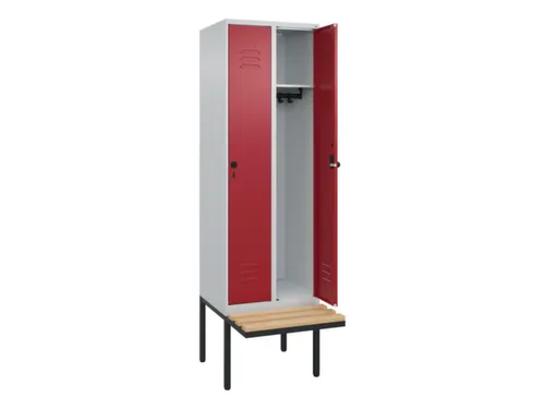 locker met bank,HxBxD 2120x600x815mm,2vak,vak B 300mm,draaigrendel