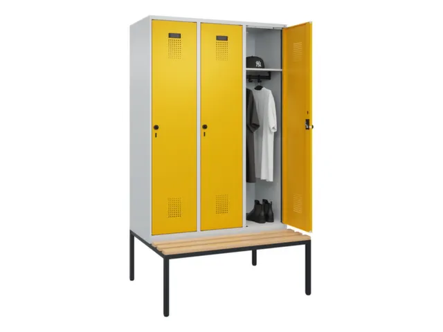 locker met bank,HxBxD 2120x1200x815mm,3vak,vak B 400mm,draaigrendel