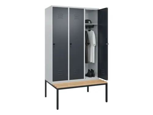 locker met bank,HxBxD 2120x1200x815mm,3vak,vak B 400mm,draaigrendel