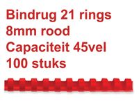 Bindrug Fellowes 8mm 21-rings A4 rood 100stuks