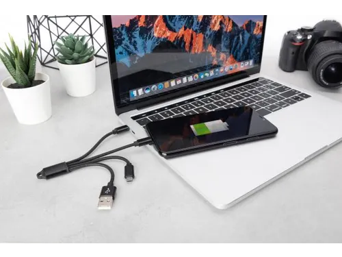 USB-oplaadkabel 0,15m 3-in-1 Kabel Nylon Gevlochten Zwart