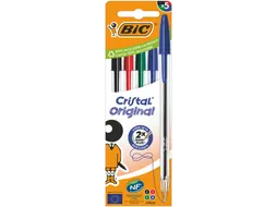 Balpen Bic Cristal medium assorti blister à 5 stuks
