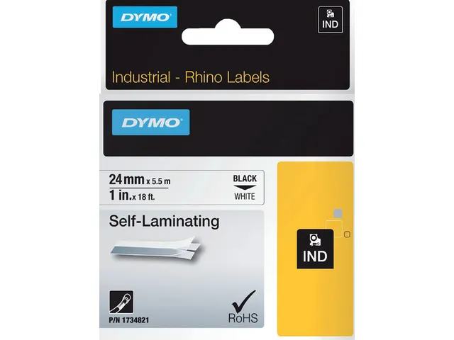 Labeltape Rhino 1734821 Vinyl 24mmx5.5m Zwart Op Wit