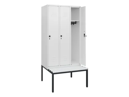 locker met bank,HxBxD 1950x900x815mm,3vak,vak B 300mm,draaigrendel