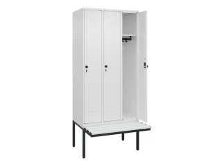 locker met bank,HxBxD 2120x900x815mm,3vak,vak B 300mm,draaigrendel - 2