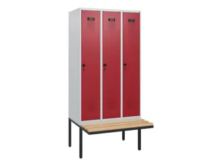 locker met bank,HxBxD 1950x900x815mm,3vak,vak B 300mm,draaigrendel - 2