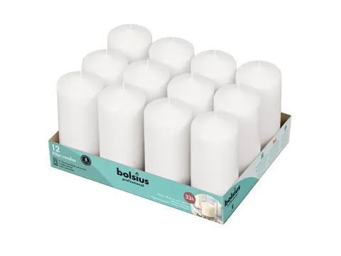 Kaars Stomp 6 x 12 cm Wit 3 3u tray 12 stuks