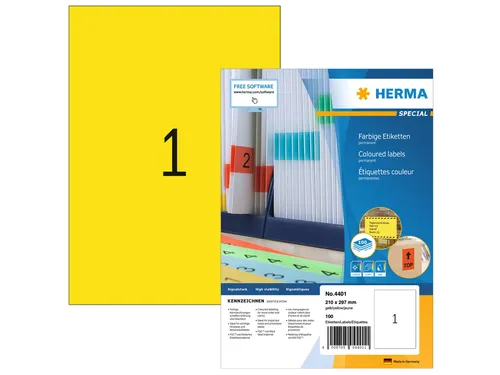HERMA 4401 Gekleurde etiketten A4 210x297mm Geel 100 stuks
