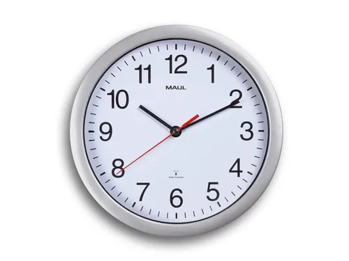 Wandklok MAUL Run RC Ø25x5cm kunststof zilver/wit incl batterij