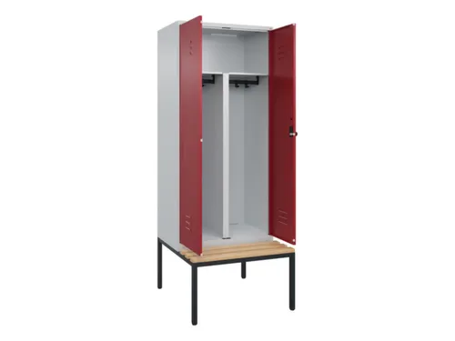 PBM-locker met bank,HxBxD 2120x800x815mm,2vak,vak B 400mm,draaigrendel