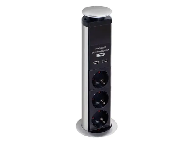 POP-UP Stekkerblok Met 3 Stopcontacten - 2 x USB - Randaarde