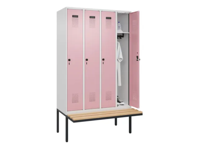 locker met bank,HxBxD 2120x1200x815mm,4vak,vak B 300mm,draaigrendel