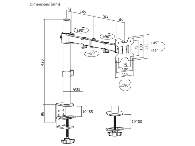 Bras 1 écran Quantore 17-27 inch noir
