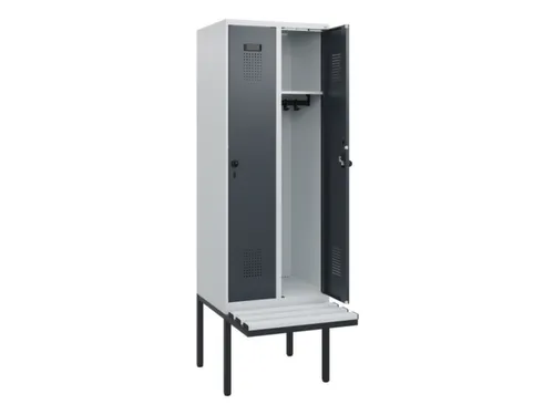 locker met bank,HxBxD 1950x600x815mm,2vak,vak B 300mm,draaigrendel