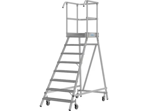 bordestrap,verrijdbaar,bordes H 1,95m,8treden m. R13-laag,aluminium