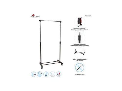 JACK verrijdbaar kledingrek 82 x 42 x 103 cm zwart / chroom