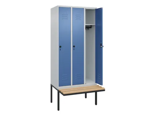 locker met bank,HxBxD 2120x900x815mm,3vak,vak B 300mm,draaigrendel
