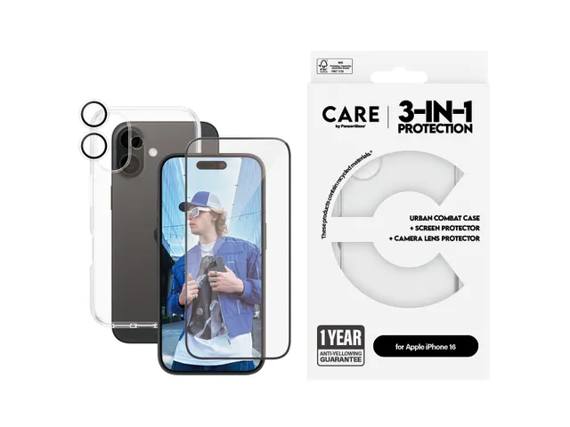 PanzerGlass | CARE by Flagship 3-in-1 Bundle iPhone 16, Apple, A