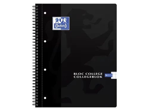 Collegeblok Oxford A4+ 4-gaats ruit 5mm 90vel zwart