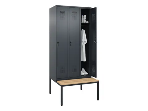 locker met bank,HxBxD 2120x900x815mm,3vak,vak B 300mm,draaigrendel