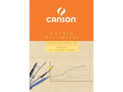 Millimeterpapier Canson bruingeel bedrukt 50vel 90gr A4 wit